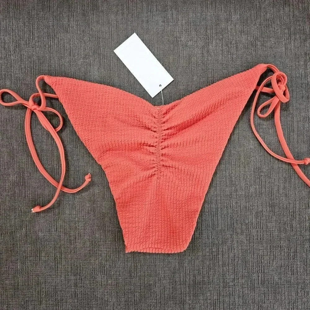 Becca Ginger Scrunch Back Pucker Up Tie Side Bikini Bottom Medium